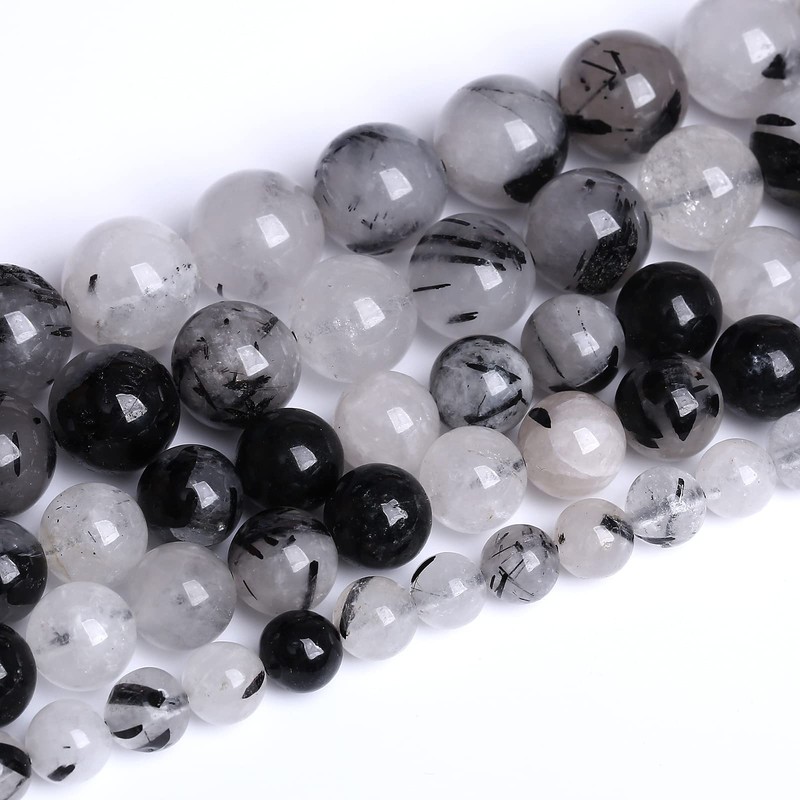 AAA Natural Black Quartz Rutilated Beads Round Loose Beads for