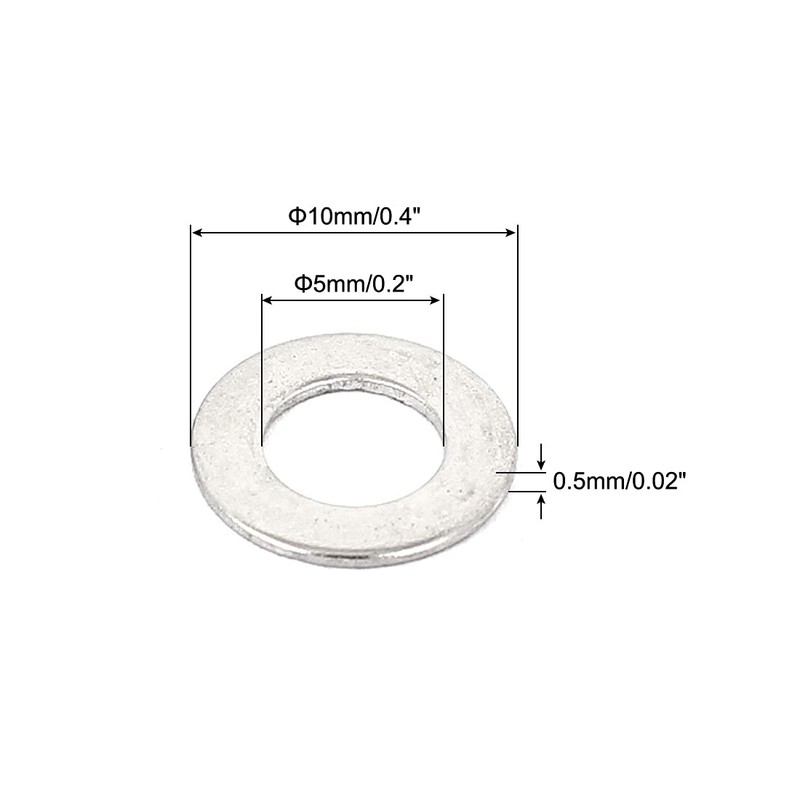uxcell M5x10mmx0.5mm Stainless Steel Round Flat Washer for Bolt Screw