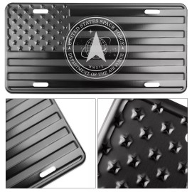 DillenCo Space Force Laser Engraved License Plate Tag on Embossed Aluminum American Flag.