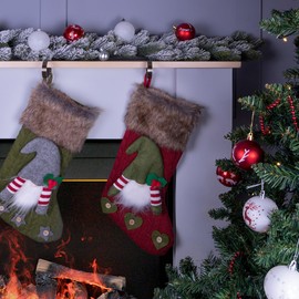 4 x Christmas Stocking Holders - Easy To Install Iron Festive Christmas Xmas Hanging Decoration Ornament Clips Hooks for Mantle, Fireplace, Window Ledge & Shelves – Each Measure H5.5 x W11.5 x D1cm