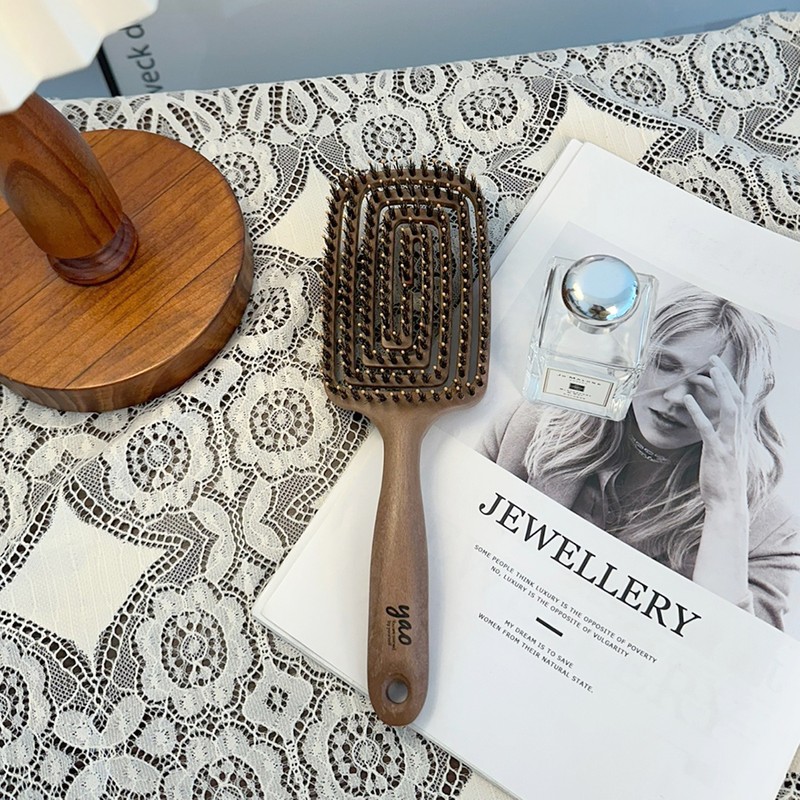 Yao Hairbrush [Wood Square Boa] Root volume pig hair comb,