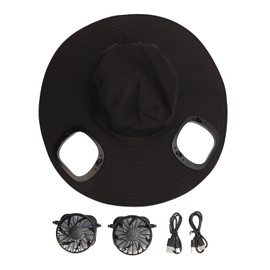 Solar Fan Hat Large Brim Quick Dry Breathable 3 Speeds Wind Long Battery Life Men Sun Hat Solar Fan Fishing Hat Black
