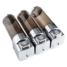 Shower Soap Dispenser 3-Chamber,Drill Free with Glue or Wall Mount with Screws Manual Hand 300ML Dispenser Shampoo Shower for Bathrooms,Chrome