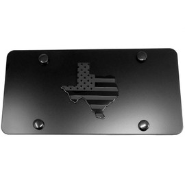 LFPartS USA Texas State Black Flag Map Emblem Stainless Steel License Plate (12"x6", Black)