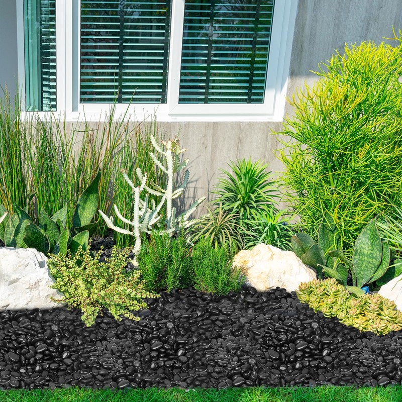GASPRO 15lb Black River Rocks for Landscaping Outdoor, Polished Black
