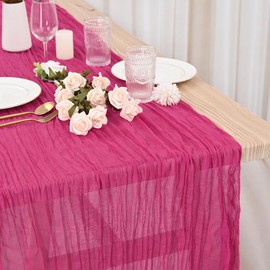 12 Pack Hot Pink Cheesecloth Table Runner 35x120 Inch 10Ft Gauze Cheese Cloth Table Runner, Boho Rustic Wedding Table Runner for Wedding Bridal Shower Graduation Banquet Table Decorations