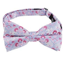 Alizeal Mens Floral Pre-tied Bow Tie, Pocket Square and Cufflinks for Wedding Party Business 3pc Set, Light Blue+Hot Pink