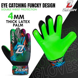 ZASH Soccer Goalie Gloves, Football Goalkeeper Gloves for Kids Boys Youth & Adult Along with 4mm Latex Super Grip Palm and Double (Green Fluroscent, Size 3 Suitable for 5 to 6 Year Old)
