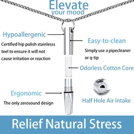 Breathing Necklace with Filter Cotton – Mindful Breathing Aid for Relaxation & Focus, Mindfulness Breathing Necklace Stress Relief Pendant Stainless Steel Anxiety Breathe Necklace for Women Men