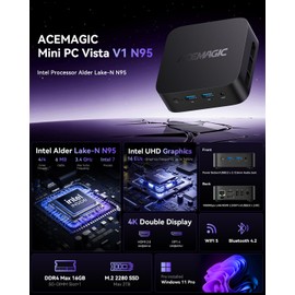 ACEMAGIC V1 Mini PC Intel Alder Lake-N95 (4C/4T, up to 3.4GHz), 8GB DDR4 256GB M.2 SSD Micro Computer Desktop PC, Gigabit Ethernet/WiFi 5/BT4.2/4K@60Hz Mini Computer Office/School