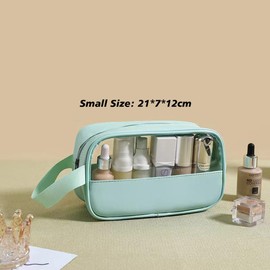 Clear Toiletry Bag, 3pcs Makeup Bag with Zippers, Handing Travel Accessories Portable Waterproof Cosmetic Wash Bags (Green)