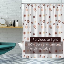 TIKABC Shower Curtain Liner, 4G PEVA Coffee Circle Shower Liner, Plastic Waterproof Shower Curtains, 72x72 inch with Grommet Holes 3 Magnetic Weights