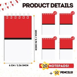 Echoglimmer 40 PCS Mini Cartoon Animation Party Favors | Birthday Party Decorations | Red White Cartoon Game Supplies 20 Pencils & 20 Party Mini Animed Theme Notepads