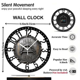 25cm Round Wall Clock Crafted from Textured Cast Iron with a Matte Black Finishsheet size: 10 inch, color: Black