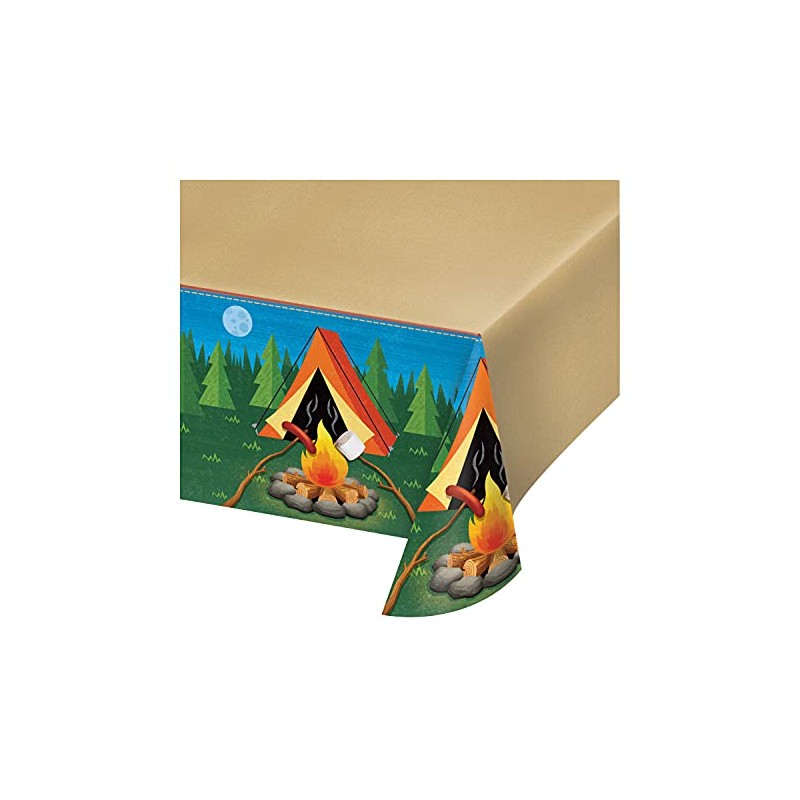 Creative Converting 329320 Camping Design Rectangular Plastic Tablecover, 1 Pc