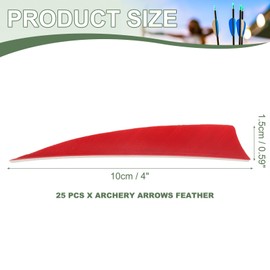 YELARXI Arrow Vanes Turkey Archery Arrows Feather Fletching, 4 Inch Left Wing Fit for Hunting Target Shooting (25Pcs Red)