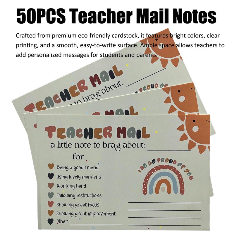 UMOKO Teacher Mail Notes for Parents, 50-Pack, 4x6 inches, Positive