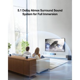 ULTIMEA 5.1ch Sound Bar w/Dolby Atmos, Surround Sound System for TV, App Control, Home Theater Sound System, TV Soundbar with Subwoofer, 2 Surround Speakers, HDMI eARC/Opt/AUX/BT, Aura A50 Pro