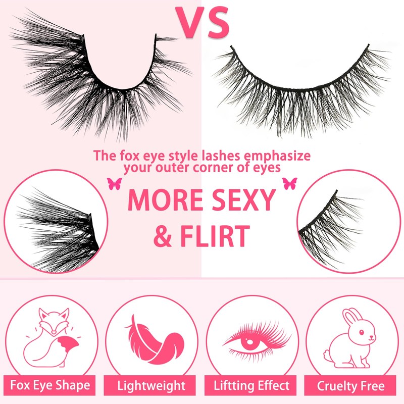 3D False Eyelashes, Cat's Eye, Natural Artificial Eyelash Extensions Set,