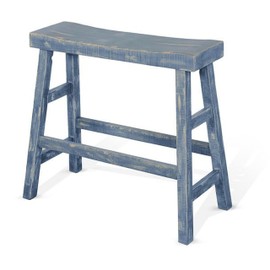 Benjara Rena Bar Height Bench, 33 Inch Rustic Ocean Blue Mahogany Wood Frame