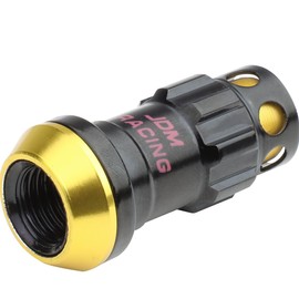 DNA MOTORING LN-ZTL-9016-15-GD 16Pcs M12 x 1.5 Closed End Wheel Lug Nuts + 4Pcs Lock Nuts + Key + Extension Adapter, 22mm OD/45mm Height, Gold Accents/Black Body