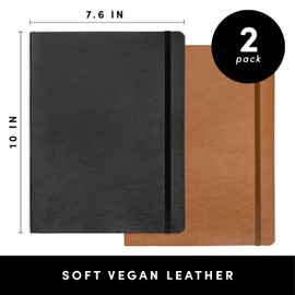 PAPERAGE 2-Pack Softcover Lined Journal Notebook (Black & Cognac), 176 Pages, Large B5 College Ruled Notebook, 7.6 inches x 10 inches - 100 GSM Thick Premium Paper, Soft Vegan Leather Journal for Home, Work & School