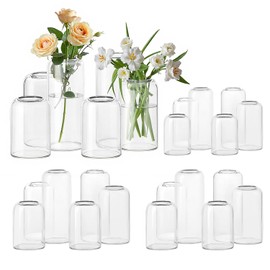 24 Pack Glass Bud Vases in Bulk - Small Clear Flower Vase Set for Centerpieces, Floral Arrangement, Wedding, Birthday, Party, Baby Shower Decor, Home & Office Table, Decorative Vase for Living Room