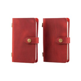 Fasjosma Leather Small Travel Journal Notebook, Vintage Daily Journal notebook Lined Paper, Handmade Mini Leather Notepad for Women & Men(2 pack/wine*2)