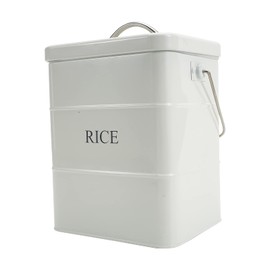 Xbopetda Metal Rice Storage Box, Square Rice Container with Lid and handle, Sealed Food Storage Bin for Kitchen, Countertop Organizer Jar for Rice Flour Soybean Grain Cereal-White