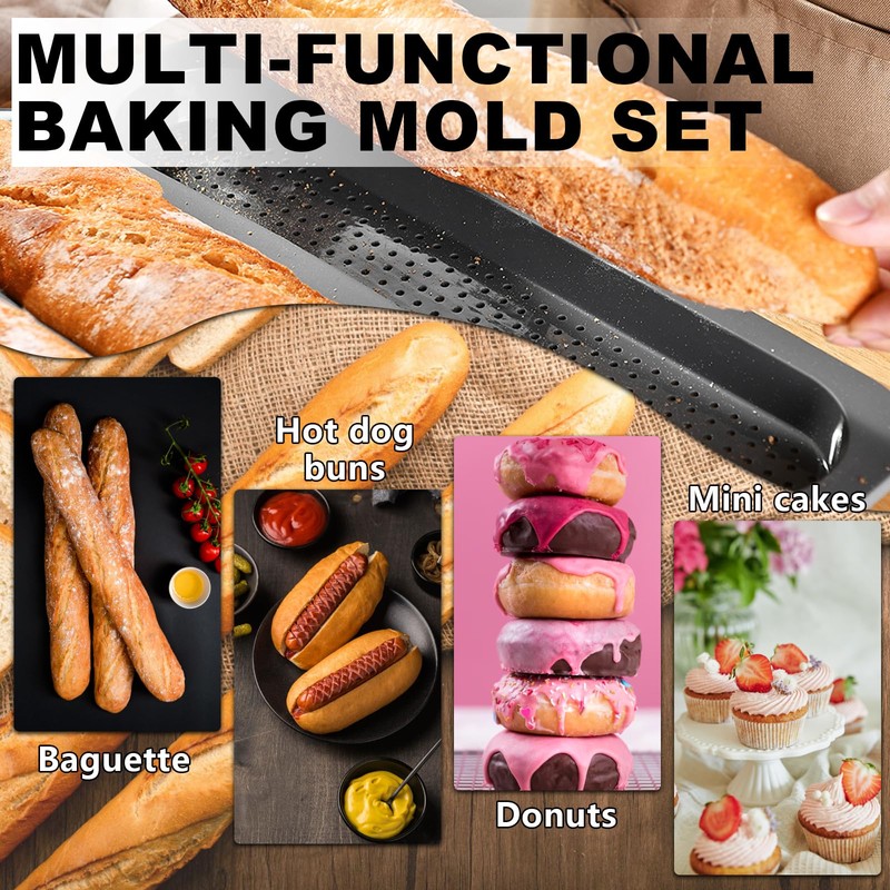 2 PCS Silicone Hamburger Bun Pan and Baguette Pan Set,