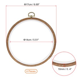 PATIKIL 6inch Embroidery Hoop, 4pcs Cross Stitch Hoop Rubber Imitated Wood Circle Frame Ring for Embroidery Art Craft Sewing Ornaments Hanging Decoration
