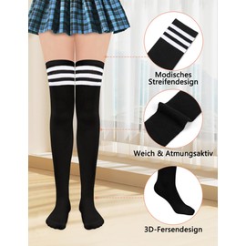 Kiiwah 2 Paar Kniestrümpfe Damen Klassisch und Stilvoll Overknees Strümpfe Weich Thigh High Socks Overknee Socken Lange Gestreifte Socken Damen für den Alltag Sport Cosplay