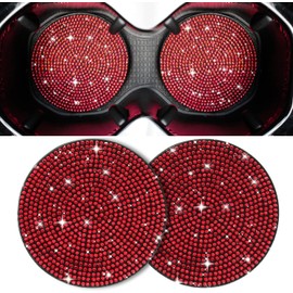 Unifizz 4 Pack Car Cup Holder Coasters Red Anti-Slip Car Cup Holder Coasters Anti-Shock Insert Sparkling Crystal Rhinestone Fashion Car Car Interior Accessories