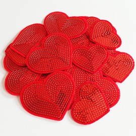 Zlettery 28Pcs Sequin Heart Iron on Patches 2 Sizes Embroidery Heart Patches for Clothing Bags Jackets Jeans Hats Accessory Craft Christmas Decoration Red