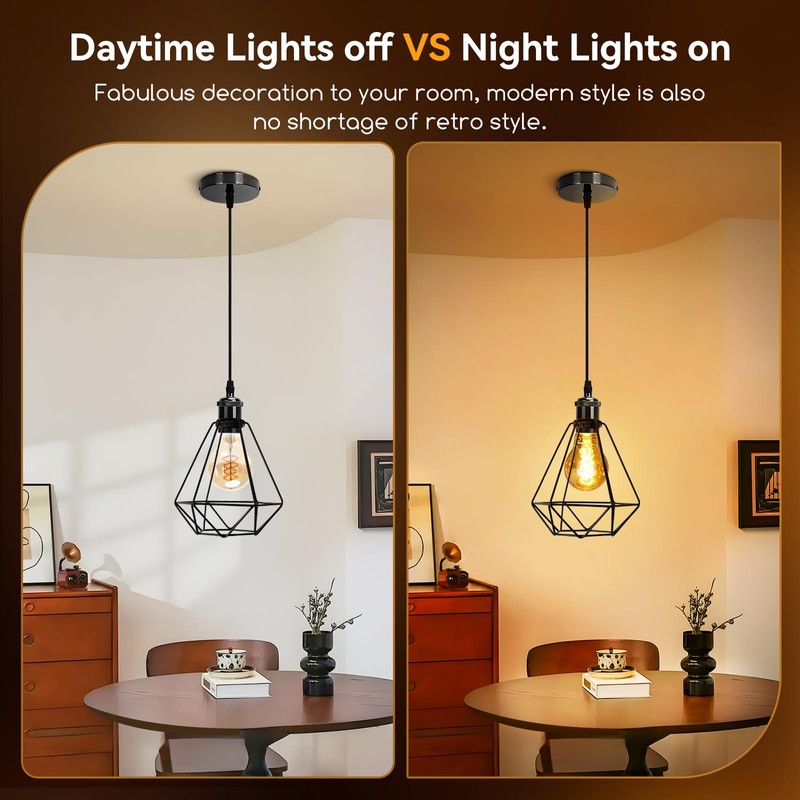 Aigostar Chrome Pendant Light Fitting, Black Pendant Light Fitting with