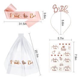 Amaezorx 1 Set Bride to Be Sash & Tiara Set - Wedding Hen Party Accessories Kit with Veil Comb, Temporary Tattoos, Bachelorette Decorations - Bridal Shower Games Essentials
