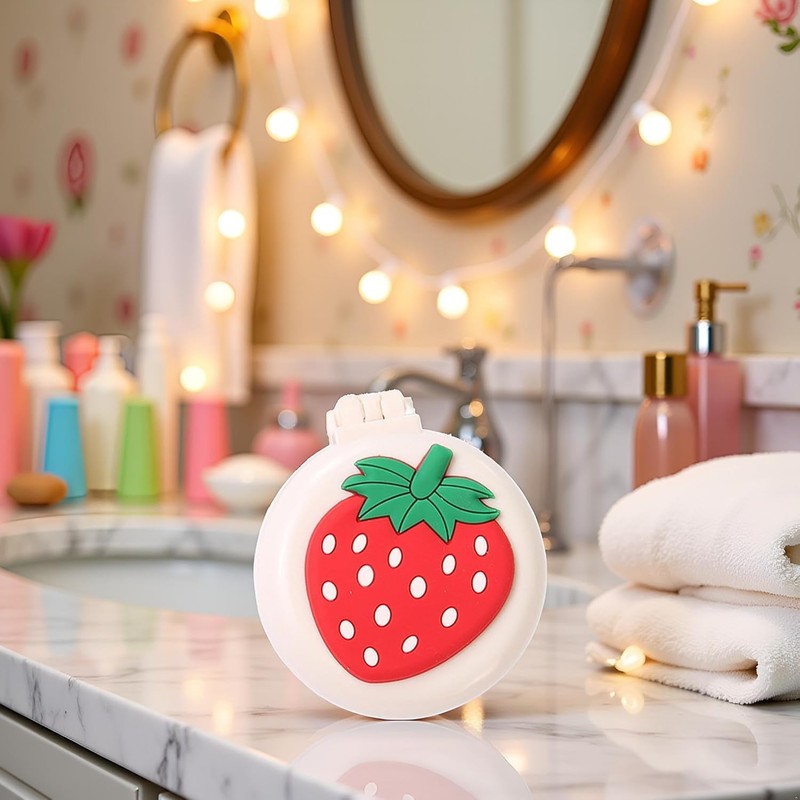 Strawberry Travel Hair Brush, Folding Round Massage Brush with Mini