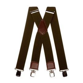 Olata Extra Wide Mens X-Shape Braces with Brown Leather - 5cm, olive green