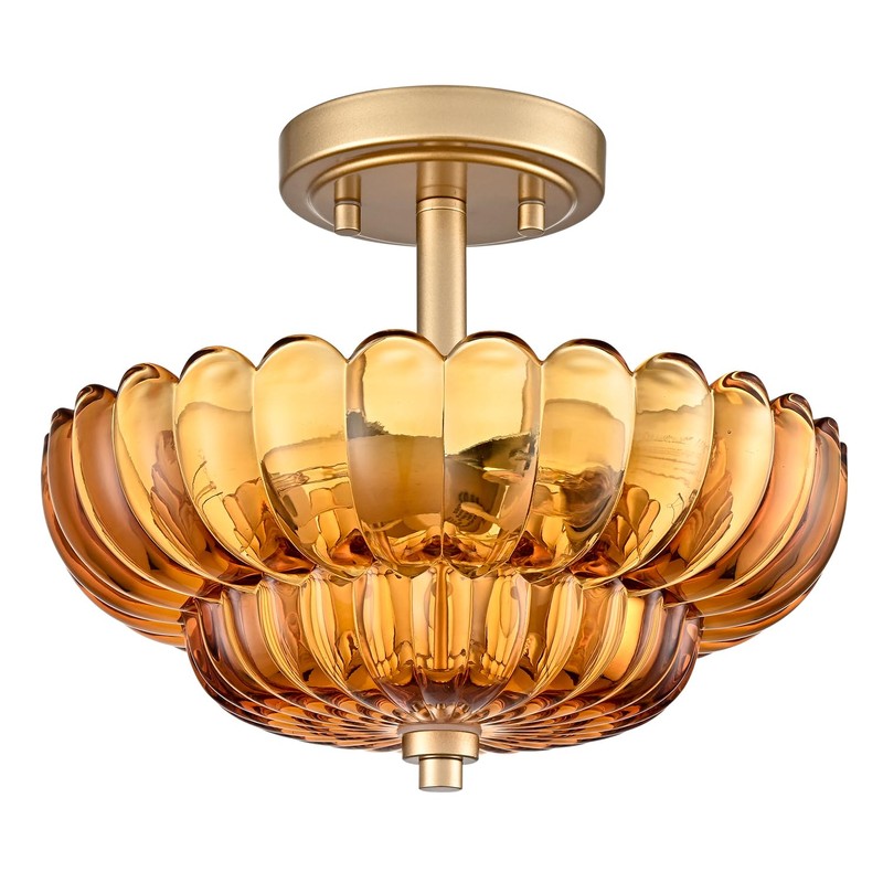 Semi Flush Mount Ceiling Light Fixture, Amber Glass 3-Light Modern
