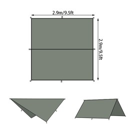 1Pcs 9.5ft*9.5ft Waterproof Tent Tarp Uv Protection with Pouch and Ultralight Hammock Tarps Waterproof Lightweight Camping Gear Haves for Outdoor Backpacking Survival Shelter (Army Green, 3m*3m)