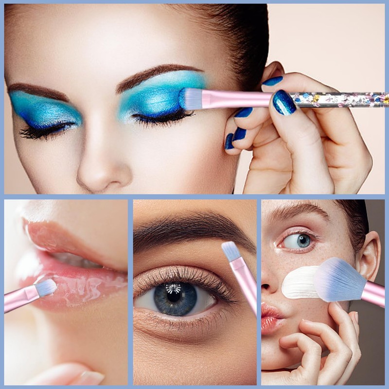 7 piece clear makeup brush set, crystal sequin handle, glitter