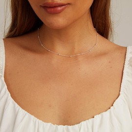 CHESKY Sterling Silver Dainty Satellite Beads Choker Necklace Minimalist Tiny Short Beaded Choker Charm Trendy lavicle Chain Necklaces for Women Jewelry Gift