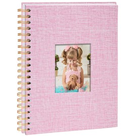 Vienrose DIY Photo Album 28 x 20.5 cm, DIY Scrapbook Spiral Album with 80 White Pages, Linen Photo Album for Sticking in for Families, Baby, Wedding, Anniversary, Birthday, Pink