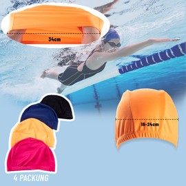 QUACOWW Swimming Cap Unisex Swimming Cap Nylon Fabric Swimming Cap Stretch Swimming Caps Pool Cap for Long and Short Hair Bathing in the Bath, Men, Women, Older Children (Four Colours)