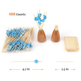 Minisland Blue Heart Skewers for Appetizers Fruit Kabobs Long Bamboo Cocktail Toothpicks Baby Shower Wedding Valentines Party Food Drinks Decoration Sticks Disposable 4.7 Inch 100 Counts -MSL133