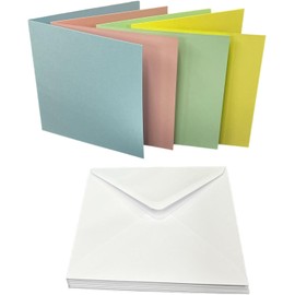 DJP 5x5 Square Creased Blank Pastel Smooth Cards & White Envelopes - Pack of 40
