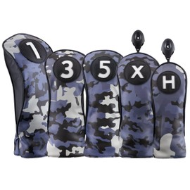 Majek Golf Clubs Black and Blue Camo Club Premium Protective Hand Made Camouflage Head Covers 460cc Driver#3#5#X Fairway Metal Woods Utility + #H Hybrid Cover Set Fits for Most Brands