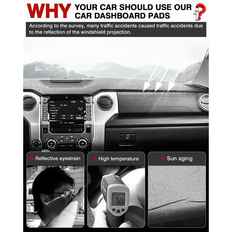 Autorder Dashboard Cover Mat for 2014-2021 Toyota Tundra Accessories Dash