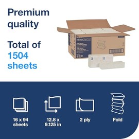 Tork Tork Extra Soft Multifold Hand Towel White with Blue Leaf Print, Premium Quality, 4-Panel, 94 Towels per Pack, 16 Packs, Fits H2 Dispensers