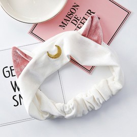 Cat Ears Makeup Cosmetic Shower Elastic Hair Band Headband for Women Men Girls Head Wrap Accessories TS12 (White)